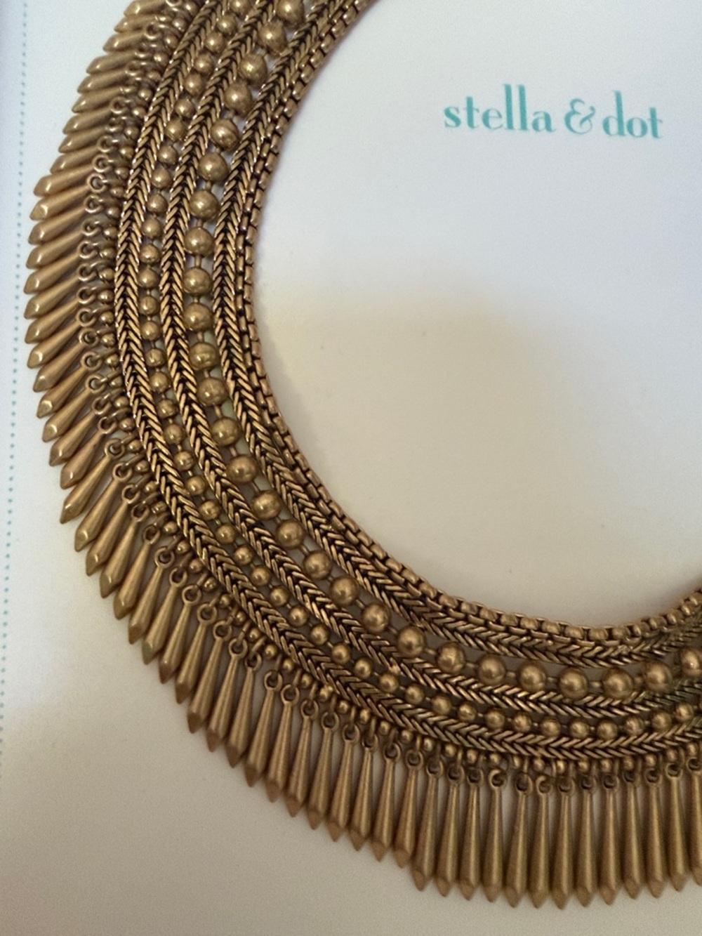 Stella & Dot Antique Gold Multi-Layer Fringe Collar Necklace - Picture 2 of 13